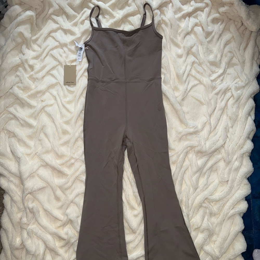 Wilfred Tan Sleeveless Jumpsuit with Flared Legs